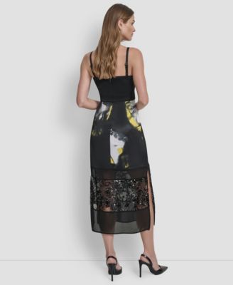 Women's V-Neck Paneled Midi Dress