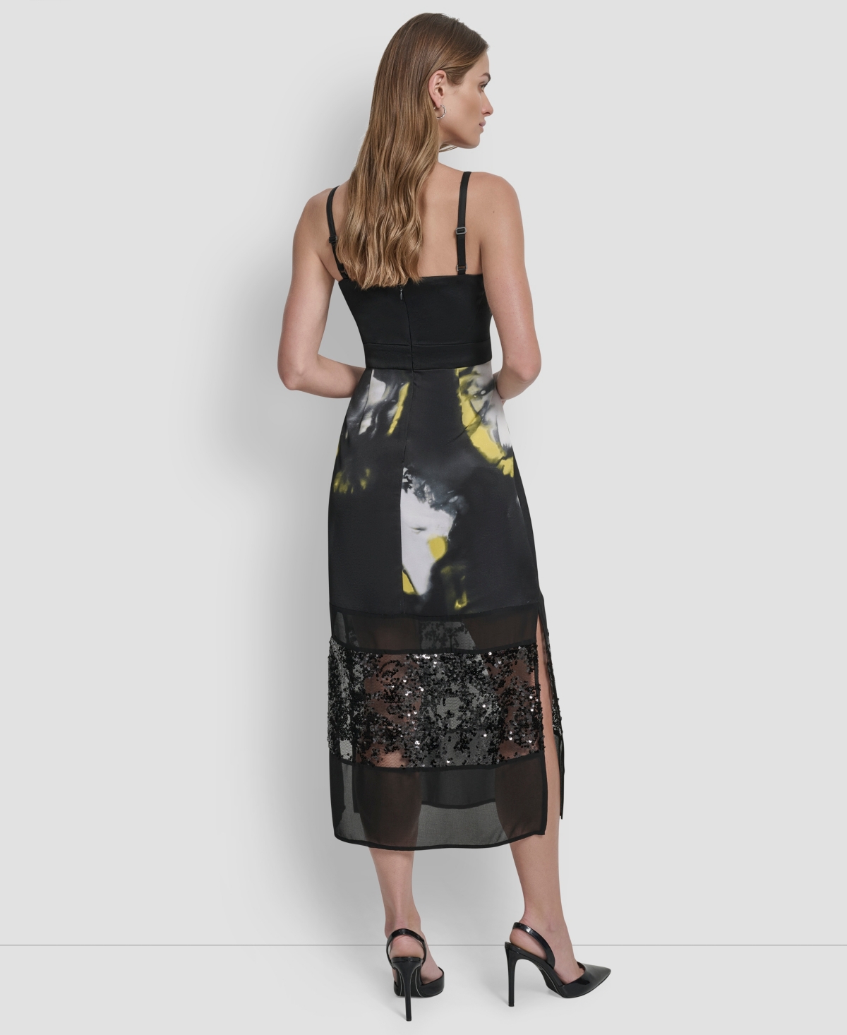 Dkny Women's V-neck Paneled Midi Dress In Black