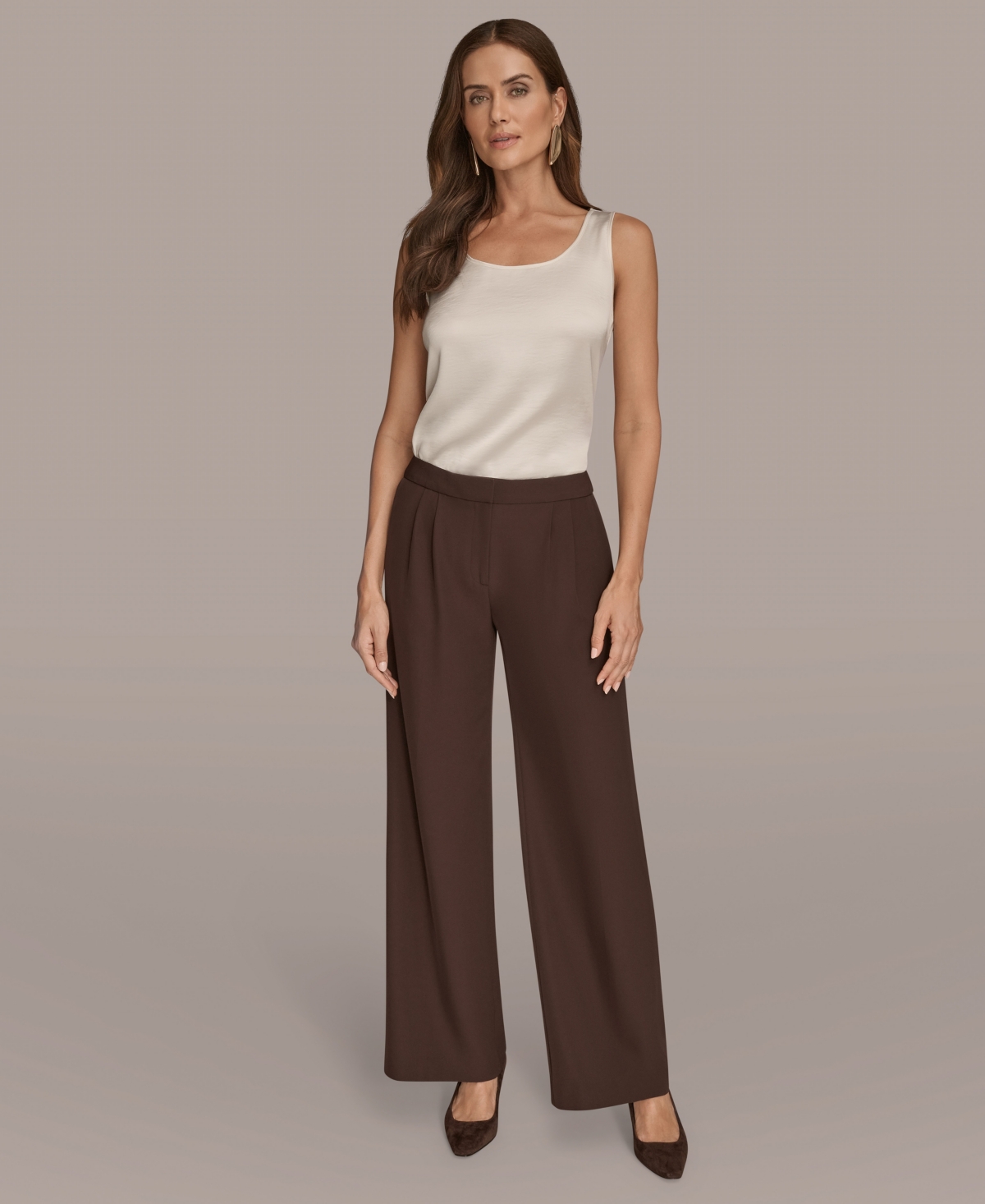 Donna Karan Women's Petites High Waist Wide Leg Pants, Regular & Petite In Brown