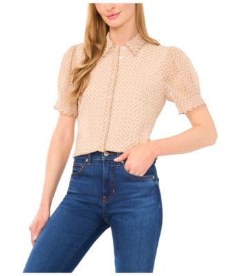 CeCe - Women's Scallop-Edge Geo-Print Blouse
