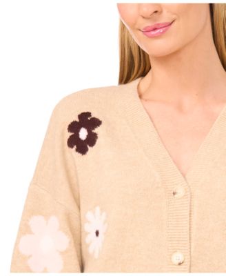 Women's Flower Pattern V-Neck Cardigan Sweater