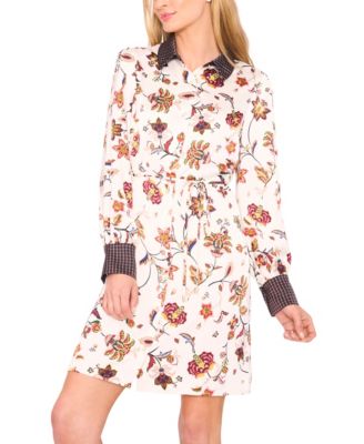 Women's Mix Print Long Sleeve Shirt Dress