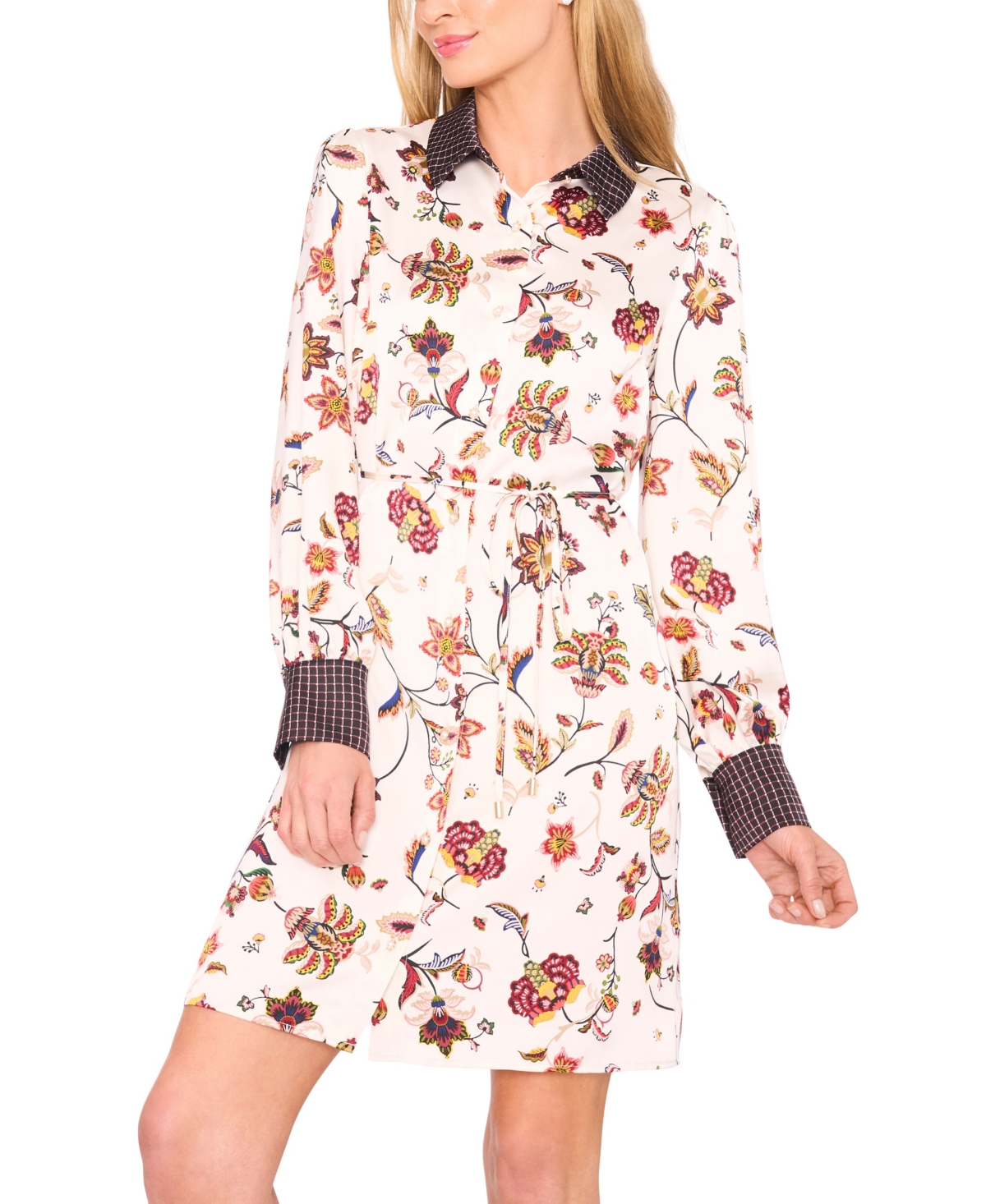 Cece Mix Print Shirt Dress In Yellow