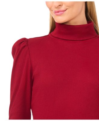 Women's Puff-Shoulder Long-Sleeve Turtleneck Top