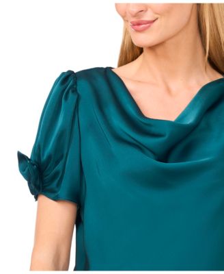 Women's Cowl Neck Bubble Short Sleeves Top
