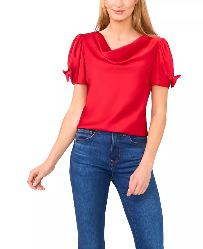 Women's Cowl Neck Bubble Short Sleeves Top - thumbnail 4