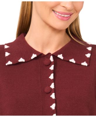 Women's Ribbon Jacquard Collared Cardigan Sweater