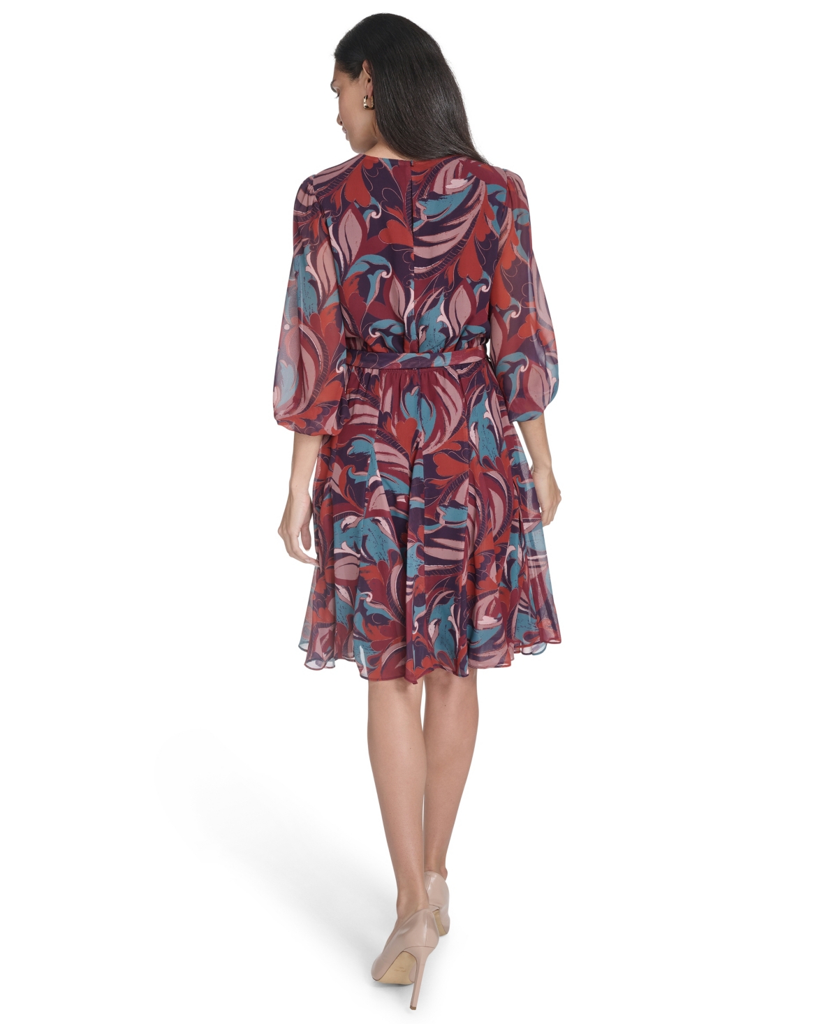 Jessica Howard Petite Printed Fit And Flare Chiffon Dress In Multi