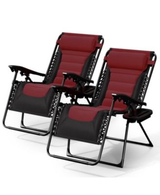 Padded Zero Gravity Chairs - Set of 2 Extra Wide Outdoor Recliners with Adjustable Headrest, Lock-in Position & Cup Holder
