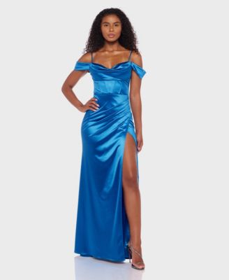 Juniors' Cowl-Neck High-Slit Corset Gown, Created for Macy's
