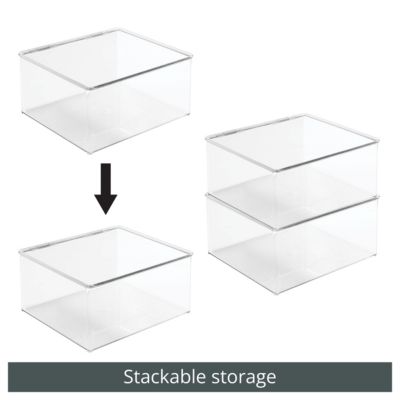 Plastic Stackable Playroom/Game Box with Hinged Lid, Set of 6, Clear