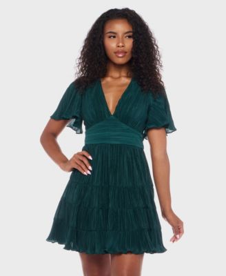 B Darlin - Juniors' Bodre Ruffle-Sleeve Tiered Mini Dress