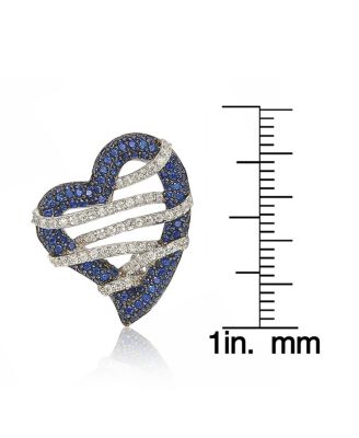 Suzy Levian Sterling Sapphire & Created Sapphire Wrapped Open Heart Love Pendant Necklace