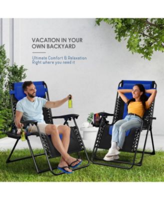 Padded Zero Gravity Chair - Extra Wide Outdoor Recliners with Adjustable Headrest, Lock-in Position & Cup Holder