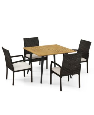 5PCS Patio PE Wicker Dining Set 42.5'' Table w/ 1.9'' Umbrella Hole Chairs