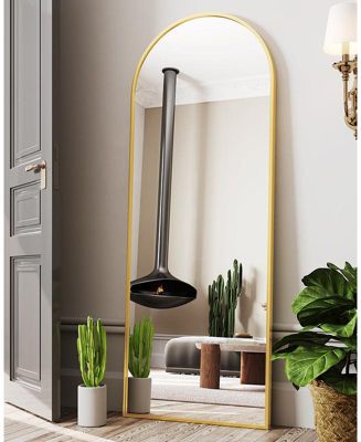 Full Length Mirror, 64"x21" Floor Mirror, Arch Floor Standing Mirror Freestanding Arch Full Body with Stand for Bedroom, Hanging Mounted for Living Room Cloakroom, Gold