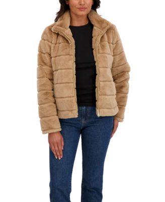 Women's Grooved Short Faux Fur Jacket