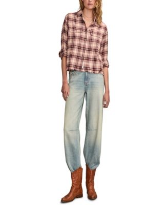 Women's Plaid Cotton Flannel Button-Front Shirt