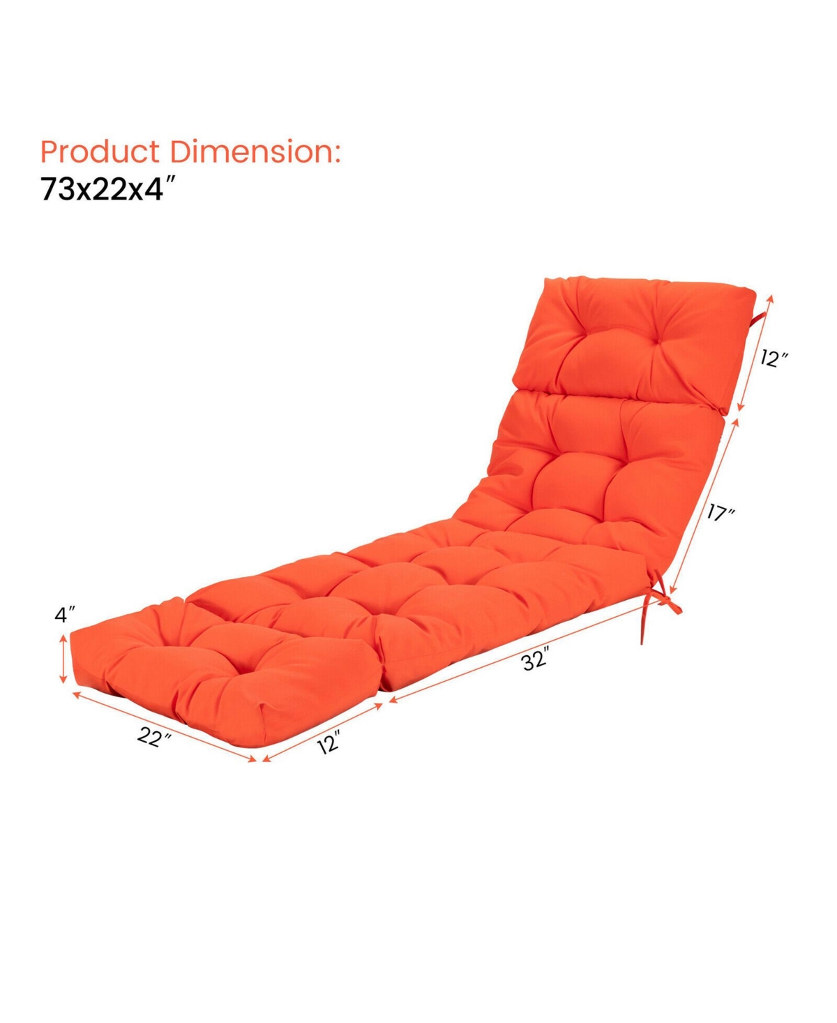 Gymax 73-inch Chaise Lounge Cushion Thickened Recliner Cushion w/ 4 String Ties
