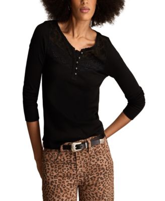 Lucky Brand - Women's Lace-Yoke Long-Sleeve Henley Top