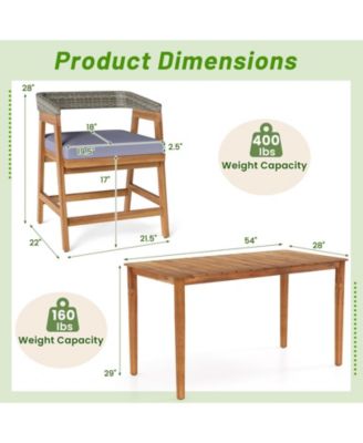 5PCS Patio Dining Set Solid Wood Furniture w/ Rattan Backrest & Seat Cushions