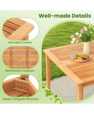 Set Of 5 Patio Acacia Wood Dining Set w/ Soft Seat Cushions Umbrella Hole for Yard