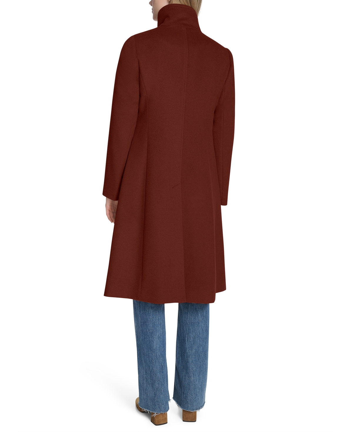 Cole Haan Womens Stand-collar Single-breasted Wool Blend Coat In Brown