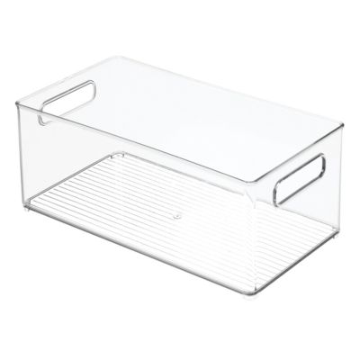 Plastic Stackable Fridge Bin with Handles, Clear, Made in USA