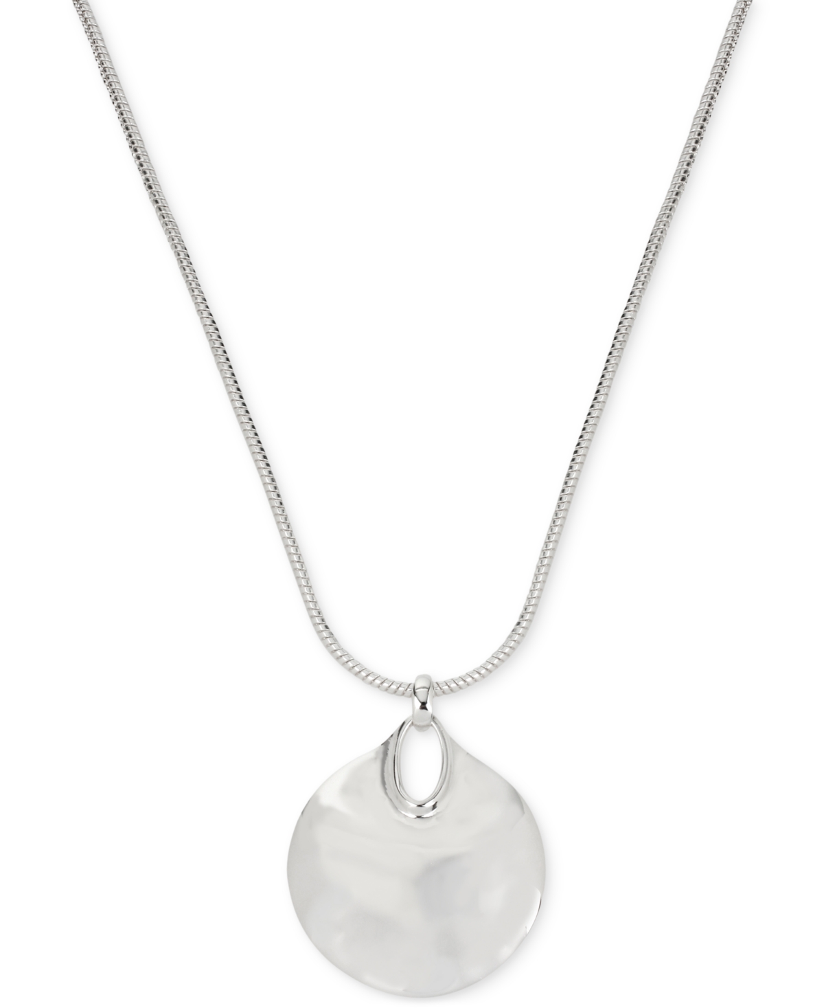 Silver-Tone Hammered Disc Pendant Necklace - Silver