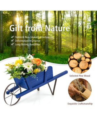 Wooden Wagon Planter Decorative Indoor/Outdoor Rustic Flower Cart w/Wheel 27.5'' x 10.5'' x 11.5'' (L x W x H)
