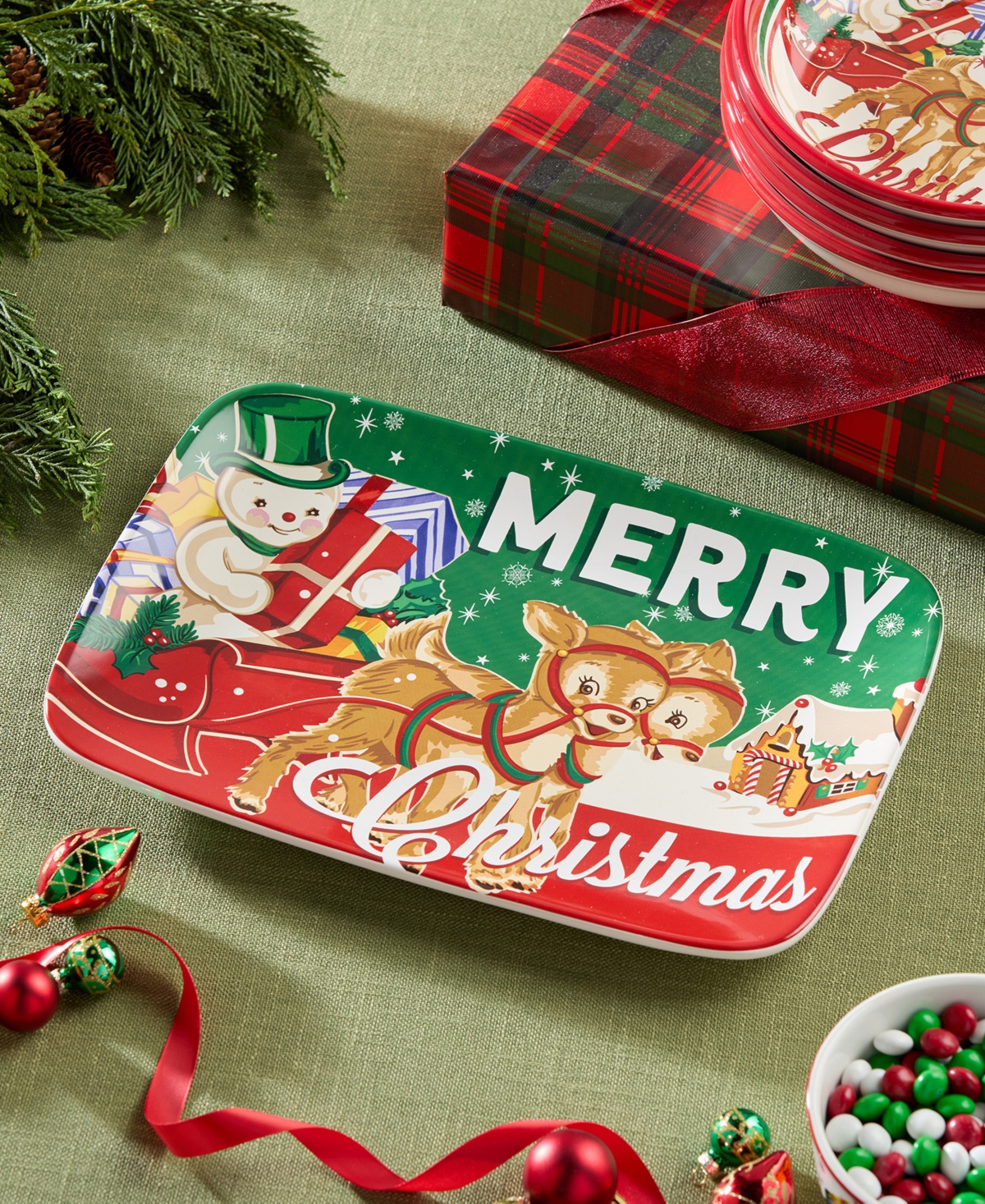 Certified International Santa's Retro Christmas Rectangular Platter In Multi