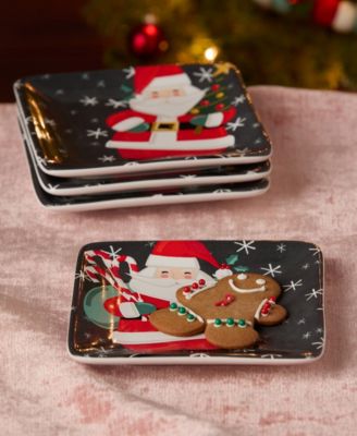 Christmas Whimsy Santa Canape Plates, Set of 4