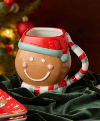 Christmas Whimsy Gingerbread 3-D Mugs, Set of 4