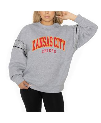 Gameday Couture - Women's Ash Kansas City Chiefs Rhinestone Drop Shoulder Oversized Fleece Pullover Sweatshirt