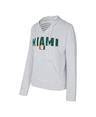 Men's White/Gray Miami Hurricanes French Terry Striped V-Neck Pullover Hoodie