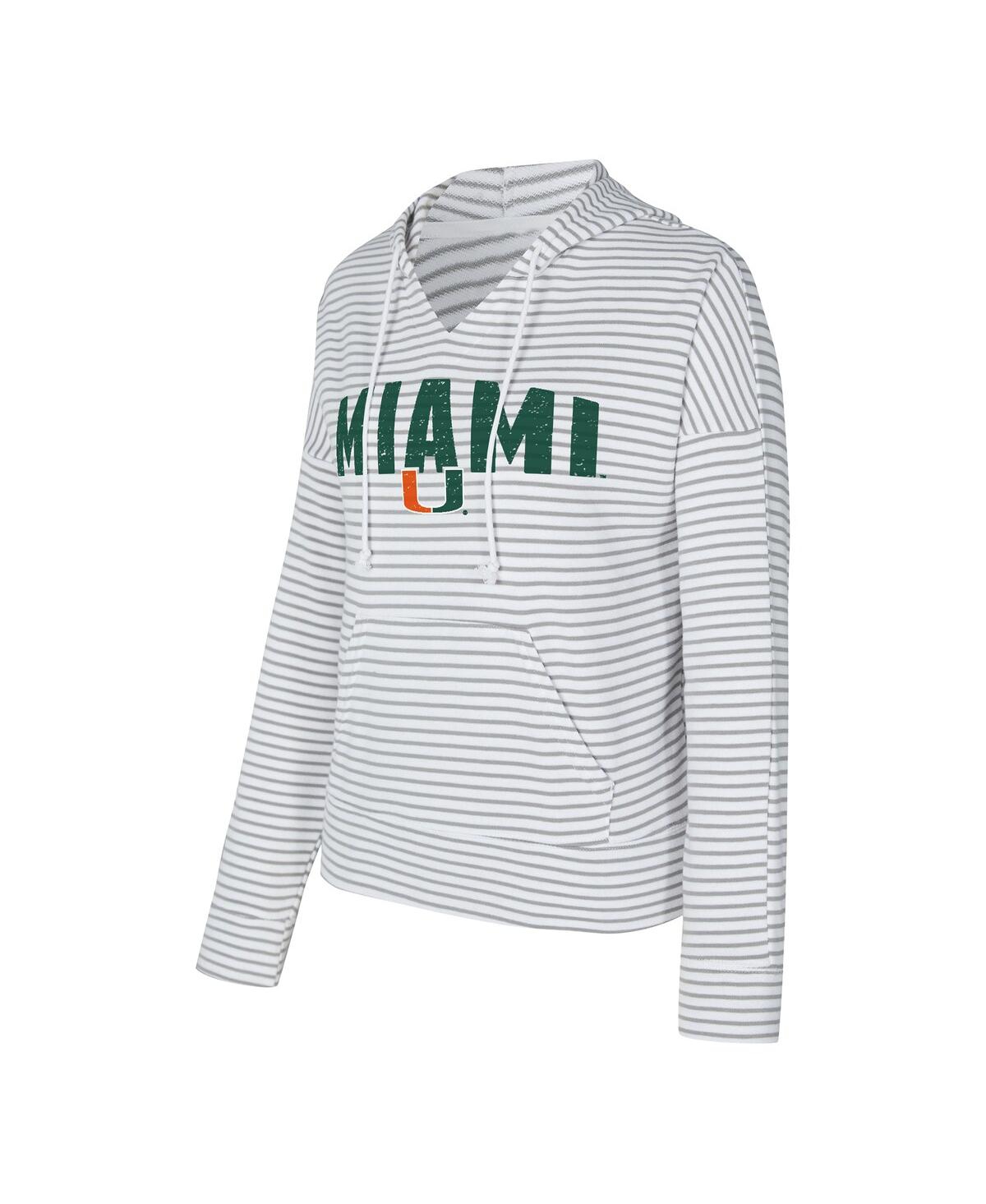 Concepts Sport Men's White/gray Miami Hurricanes French Terry Striped V-neck Pullover Hoodie In White