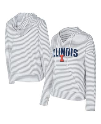 Concepts Sport - Men's White/Gray Illinois Fighting Illini French Terry Striped V-Neck Pullover Hoodie