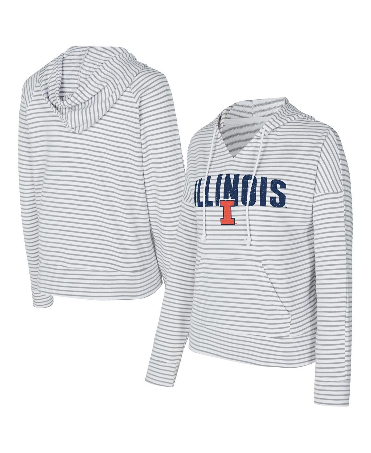 Concepts Sport Men's White/gray Illinois Fighting Illini French Terry Striped V-neck Pullover Hoodie In Gray