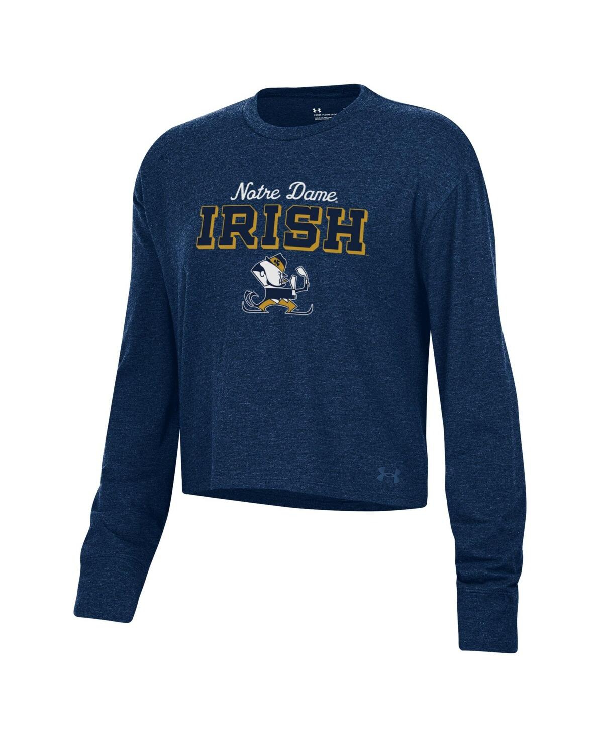 Under Armour Women's Heather Navy Notre Dame Fighting Irish Essentials Icon Ultra-soft Cropped Long Sleeve Tri-bl In Blue