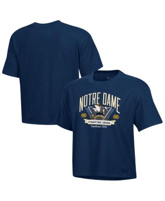 Under Armour - Women's Navy Notre Dame Fighting Irish Essentials Icon Ultra-Soft Tri-Blend Boxy Cropped Performance T-Shirt