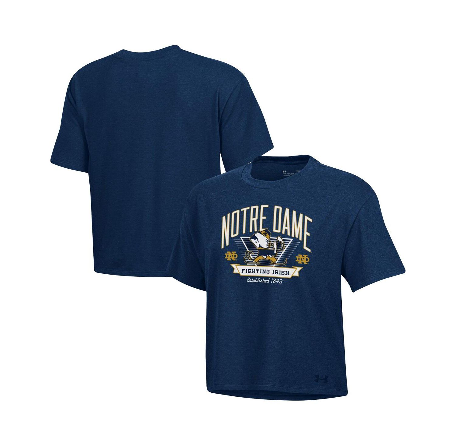 Women's Navy Notre Dame Fighting Irish Essentials Icon Ultra-Soft Tri-Blend Boxy Cropped Performance T-Shirt