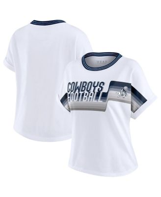 WEAR by Erin Andrews - Women's White Dallas Cowboys Cropped Center Stripe Dolman T-Shirt