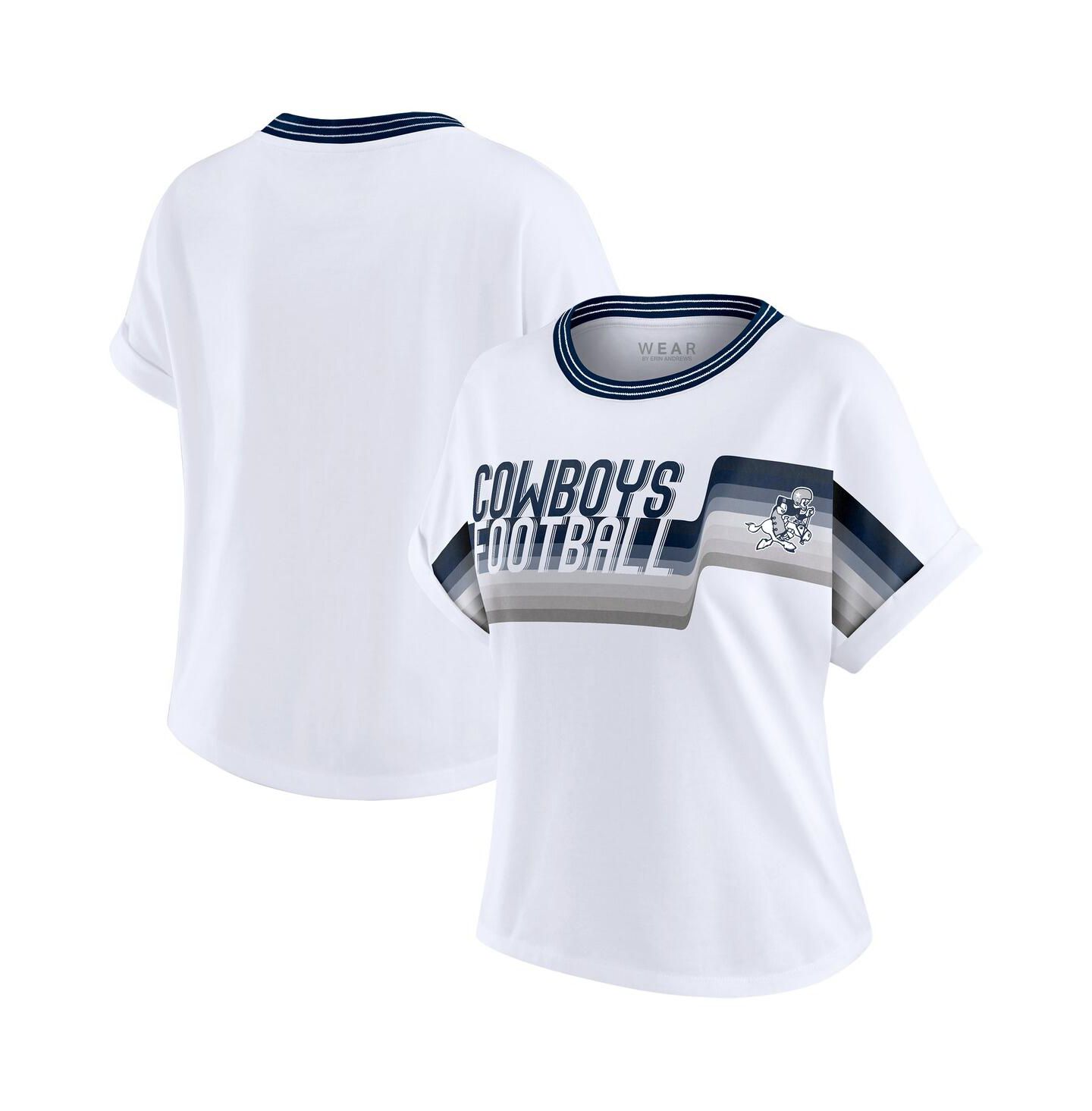 Женская футболка WEAR by Erin Andrews White Dallas Cowboys Cropped Center Stripe Dolman — фото 1