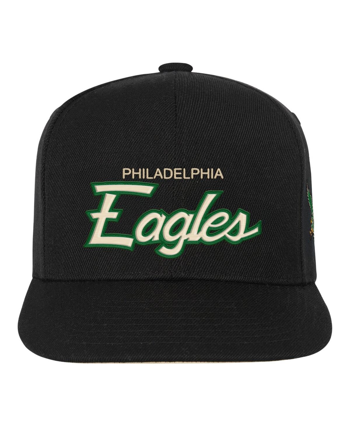 Mitchell & Ness Big Boys And Girls Black Philadelphia Eagles Cream Team Script Snapback Hat In Black