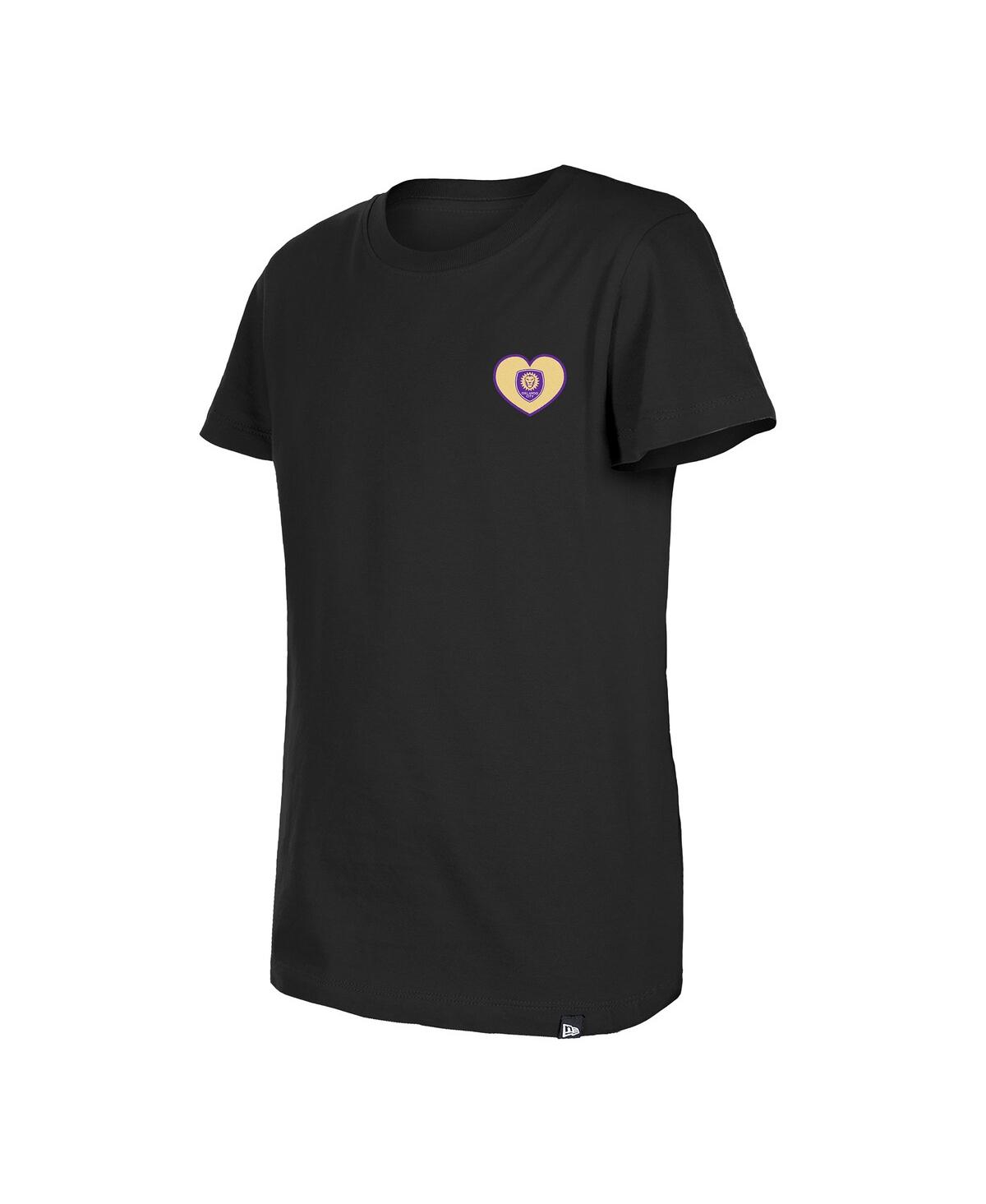 New Era Big Girls Black Orlando City Sc Bubble Heart T-shirt In Black