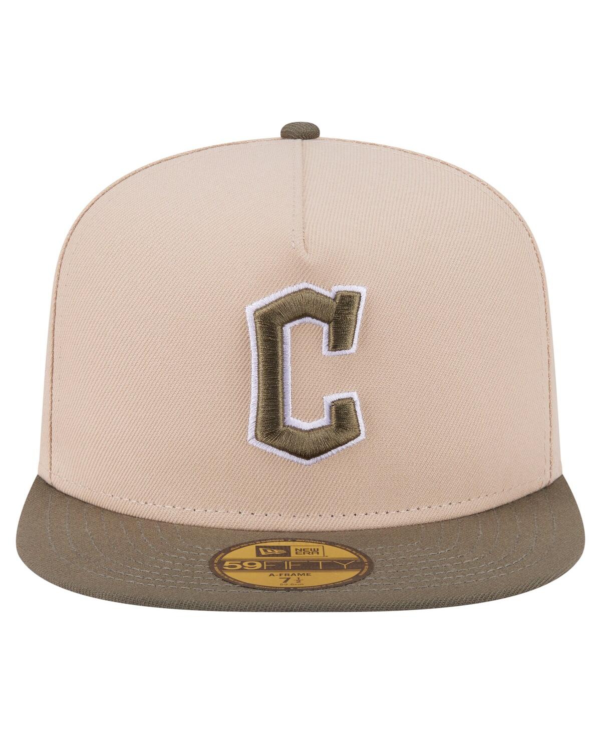 New Era Men's Light Beige/olive Cleveland Guardians Two-tone Color Pack A-frame 59fifty Fitted Hat In Multi