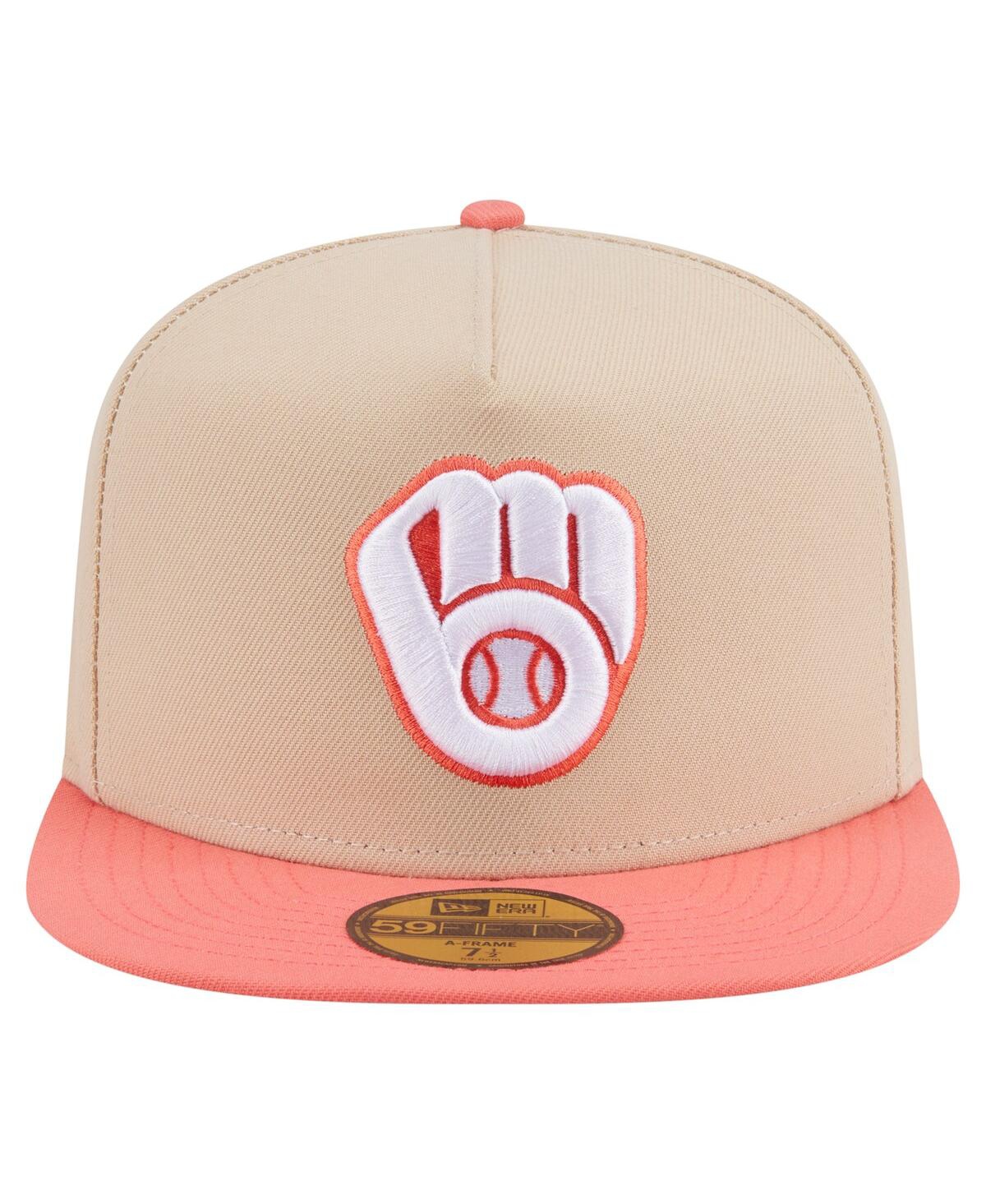 New Era Men's Light Beige/coral Milwaukee Brewers Two-tone Color Pack A-frame 59fifty Fitted Hat