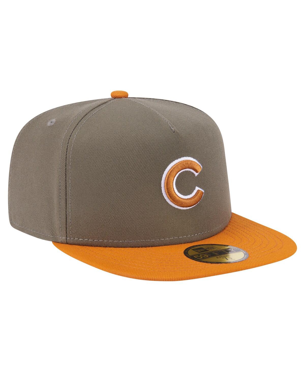 New Era Men's Olive/orange Chicago Cubs Two-tone Color Pack A-frame 59fifty Fitted Hat