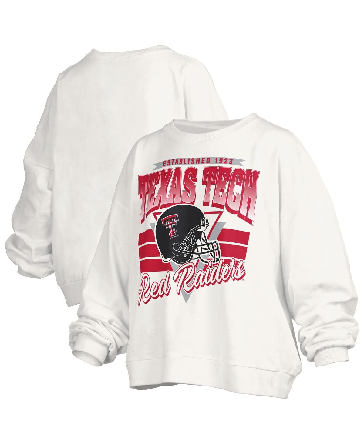 Pressbox White Texas Tech Red Raiders Oversized Janice Retro Waist-length Pullover Sweatshirt In White
