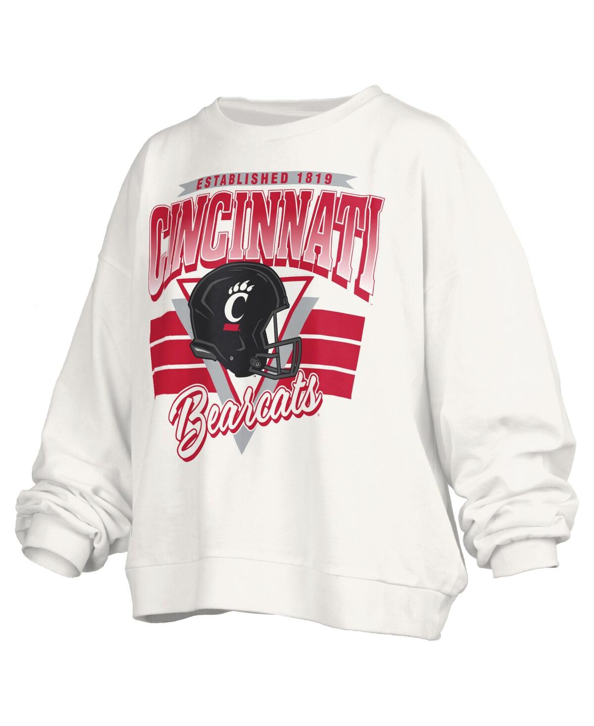 Pressbox White Cincinnati Bearcats Oversized Janice Retro Waist-length Pullover Sweatshirt In White